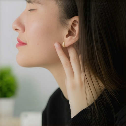 Manual Release for Jaw and Muscle Tension A close-up of a person performing a self-massage on their jaw to relieve tension-related headaches.