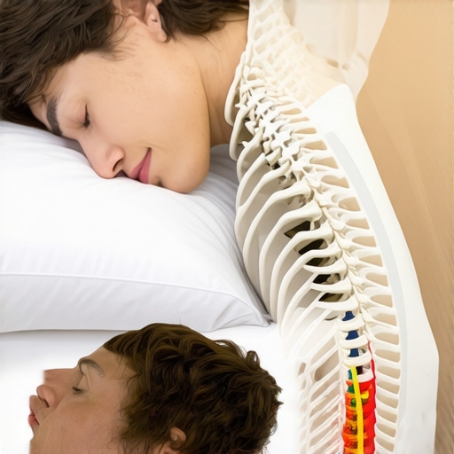 Neck Spine Alignment During Sleep Diagram showing how pillow height affects cervical spine alignment and neck pressure.