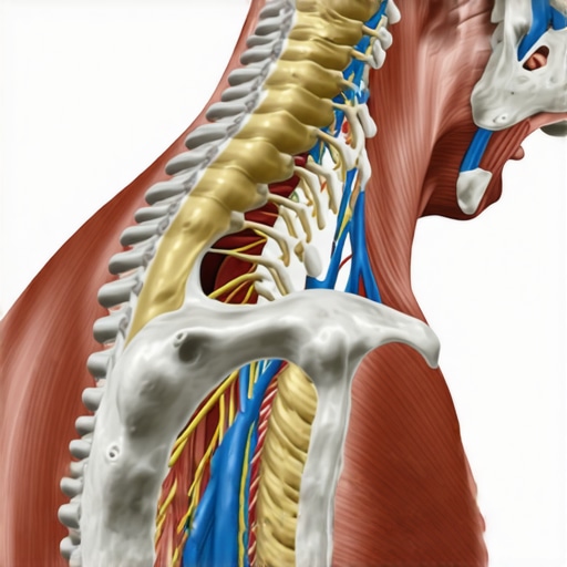 Nerve Path from Neck to Shoulder Blade Anatomical diagram illustrating how neck alignment affects shoulder blade pain through nerve pathways.