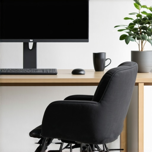 Optimized Ergonomic Workspace for Spinal Health A professional ergonomic desk setup designed to prevent neck and shoulder pain.
