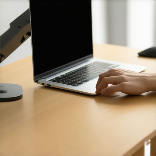 Optimizing Desk Ergonomics for Back Health A person adjusting a computer monitor on a stand to eye level to prevent neck and back pain.
