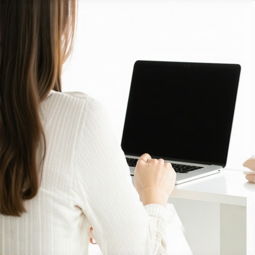 Optimizing Laptop Screen Distance for Neck Health A side view of an ergonomic workstation showing proper screen distance and height to prevent neck strain.
