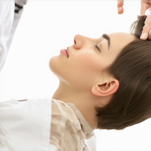 Professional Chiropractic Cervical Spine Assessment A chiropractor assessing a patient's neck alignment to find the root cause of hand pain and nerve compression.