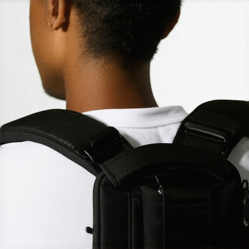 Proper Backpack Alignment for Spinal Balance A person demonstrating the balanced posture achieved by wearing a two-strap backpack evenly on both shoulders