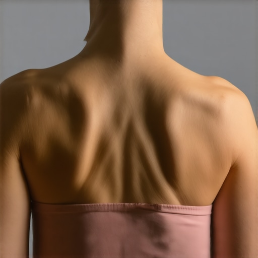 A woman demonstrating the correct fit of a sports bra band to ensure thoracic mobility and spinal health.