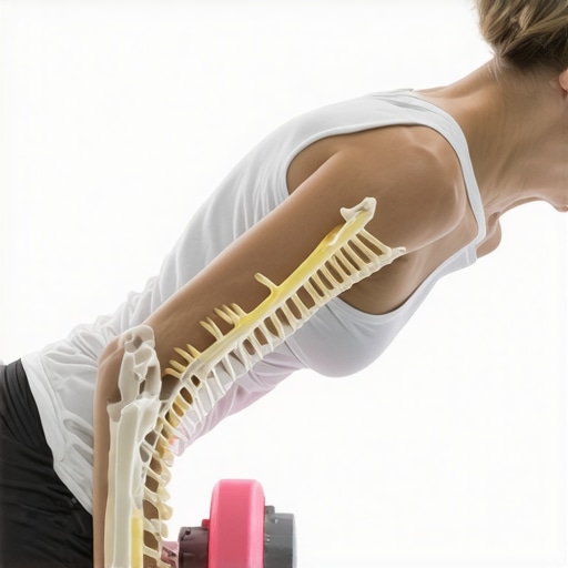 Proper Foam Rolling Technique for Spinal Health Illustration showing how to safely use a foam roller on the upper back while protecting the lower back.