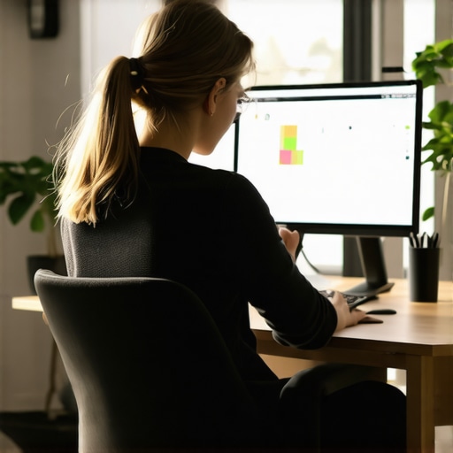 Proper Lumbar Support and Monitor Height Setup Man adjusting a lumbar roll in his office chair for back pain relief
