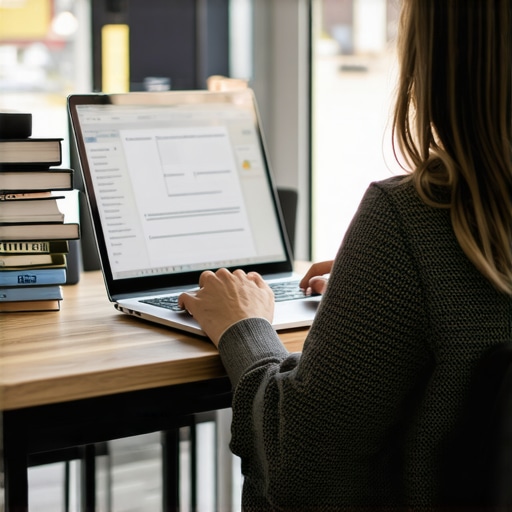 Resetting Posture with the Scapular Squeeze A person performing a scapular squeeze while working at an ergonomically adjusted laptop station.