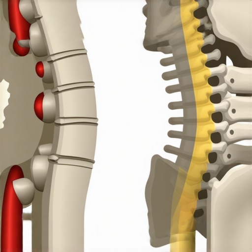 Diagram showing how over-braced core muscles increase spinal disc compression compared to functional stability.