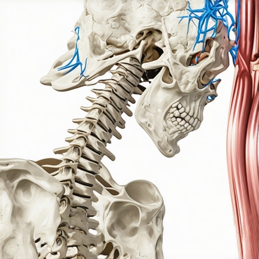 Spinal Compensation Chain from Pelvis to Neck Anatomical diagram showing how pelvic misalignment causes neck strain through spinal compensation.