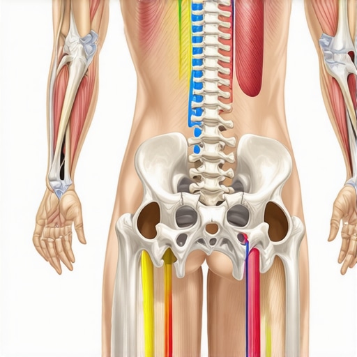 Spinal Mechanics and Hamstring Tension Diagram illustrating how hamstring tightness affects pelvic stability and lower back pain during garden work.