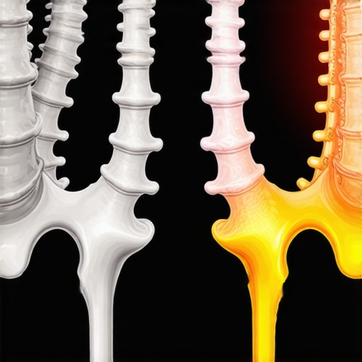 Diagram showing the difference between a stable lumbar spine and an unstable spine during physical activity.