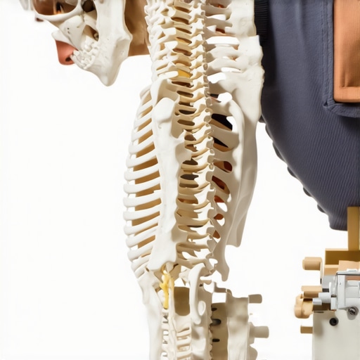 Stability vs Flexibility in Spinal Care Anatomical spine model and patient performing upper back stability exercises.