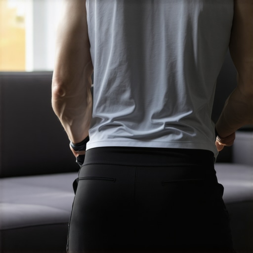 Person using a massage gun on their hip and glute area for back pain maintenance.
