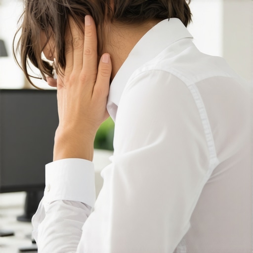 The Danger of Rigid Postural Habits A person at a desk showing the strain of trying to maintain a perfectly straight but stiff posture.