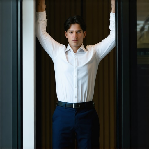 The Doorway Stretch for Posture Correction A man performing a doorway stretch to open his chest and improve spinal alignment.
