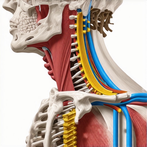 Anatomical diagram showing how jaw tension affects spinal alignment and pelvic tilt.