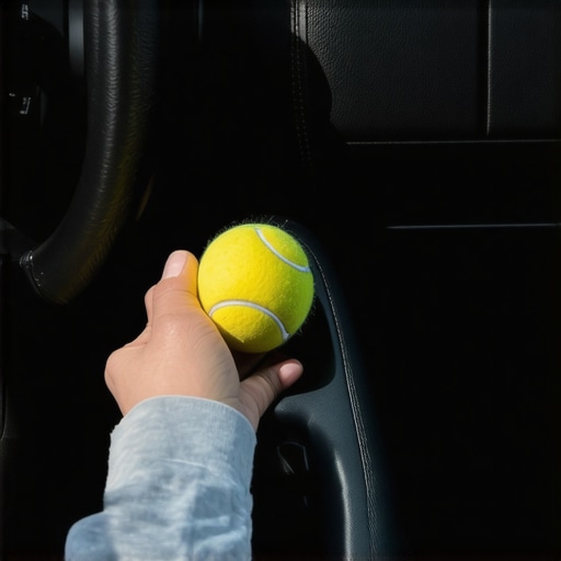 The Glovebox Recovery Tool A tennis ball used as a mobility tool for back pain relief while driving.