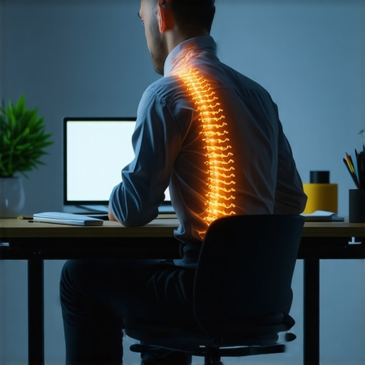 The myth of perfect static posture A person sitting rigidly at a desk experiencing tension from static loading
