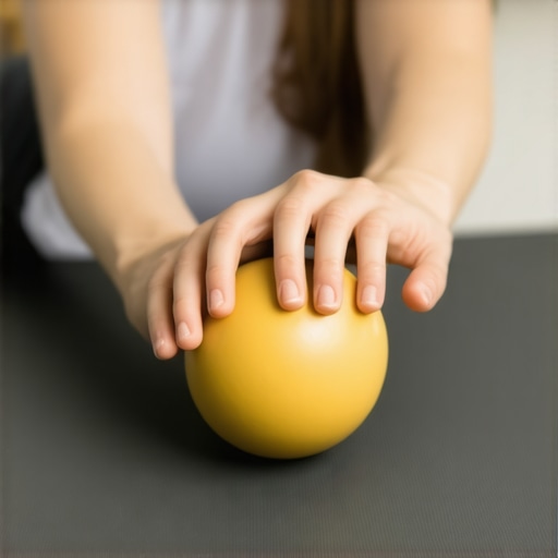 Thoracic Mobilization with a Peanut Tool A person demonstrating how to use a lacrosse ball peanut for upper back mobility.