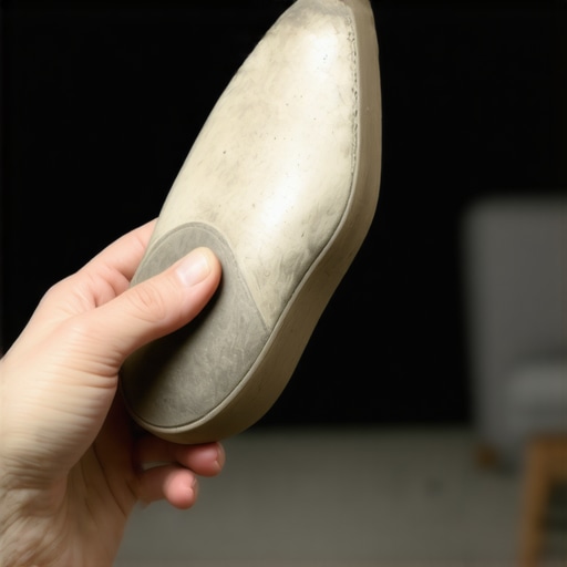 Uneven wear on shoe sole indicating gait issues Close up of a worn out shoe sole showing lopsided heel wear