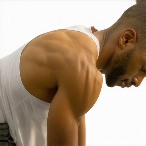 Using a Lacrosse Ball for Shoulder Blade Relief Person using a lacrosse ball against a wall for trigger point therapy in the upper back