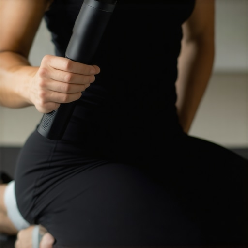 Using a Massage Gun for Hip and Back Relief Person using a massage gun on their glutes to relieve lower back tension.