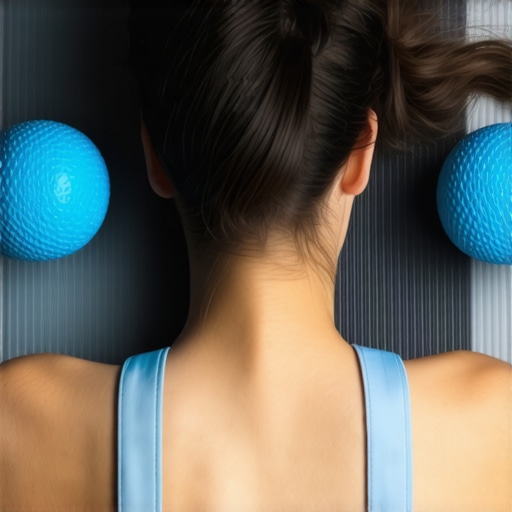 Using a Peanut Tool for Thoracic Mobility A person demonstrating how to use two lacrosse balls to relieve mid-back and neck tension on a yoga mat.