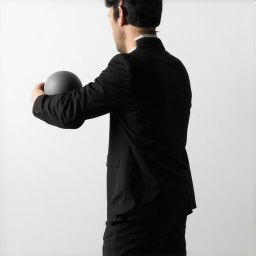 Using a massage ball for thoracic mobility Person using a lacrosse ball against a wall to release mid-back tension and improve spinal mobility.